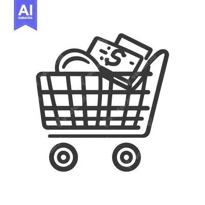 Aset premium populer: A shopping cart icon filled with some items and dollar symbols