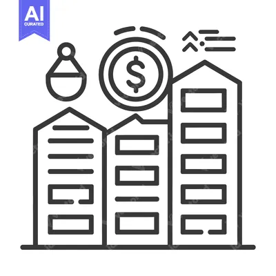 Aset premium populer: Buildings and currency depict concepts related to financial growth and