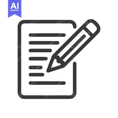 Aset desain premium: Minimalist Icon: Pencil Writing on Lined Paper, Dark Gray Outline on W