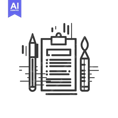 Aset premium populer: A black and white illustration of stationery supplies and checklist