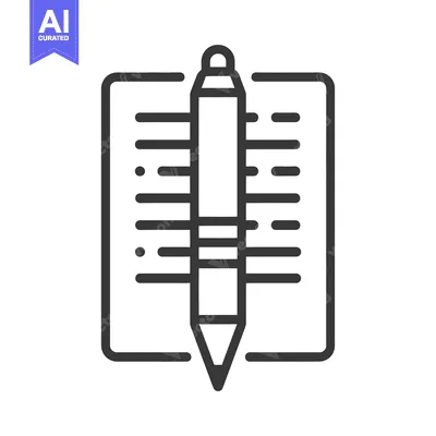 Premium design asset: A black and white illustration of a pen and paper