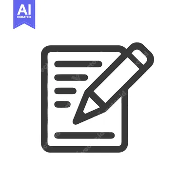 Aset premium populer: Writing Icon: Pencil on Paper with Lines, Dark Outline, Minimalist Des
