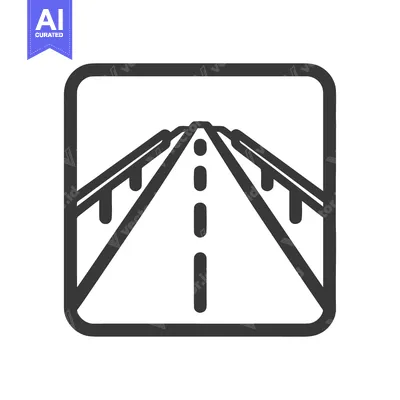 Premium design asset: Minimalist Road Icon: Perspective View with Guardrails and Dashed Cent