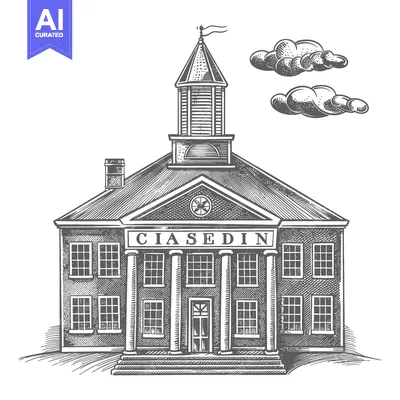 Aset premium populer: Classic Building Illustration with Central Columns and Tower