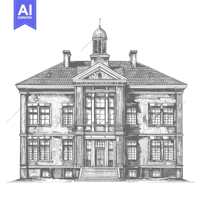 Aset desain premium: A Classic Brick Building with a Central Dome
