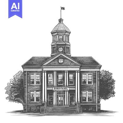 Aset premium populer: Classic School Building Architectural Illustration Drawing