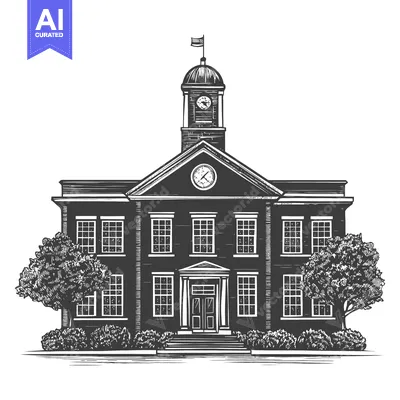 Aset premium populer: Classic Town Hall Building With Clock Tower And Flag