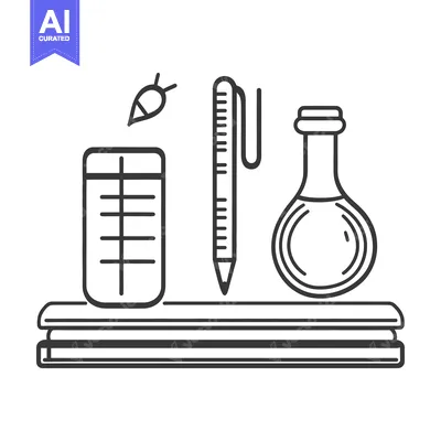 Aset desain premium: A simple black and white illustration of scientific equipment and tool