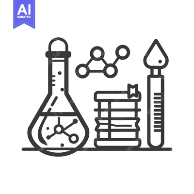 Aset premium populer: Science laboratory equipment illustrated in black and white on a shelf