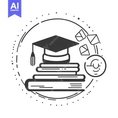 Aset desain premium: Academic graduation cap and books enclosed in a circle illustration