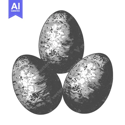 Aset premium populer: Three speckled eggs arranged in a triangular formation