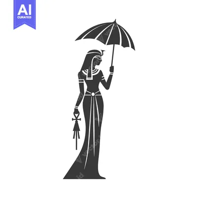 Aset desain premium: Egyptian Goddess Isis Holding Ankh and Umbrella
