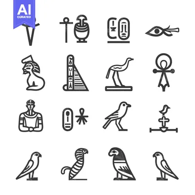 Aset desain premium: Egyptian Hieroglyphics Symbols and Creatures
