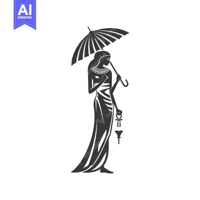 Popular premium asset: Egyptian Woman in Dress Holding Umbrella and Ankh Symbol