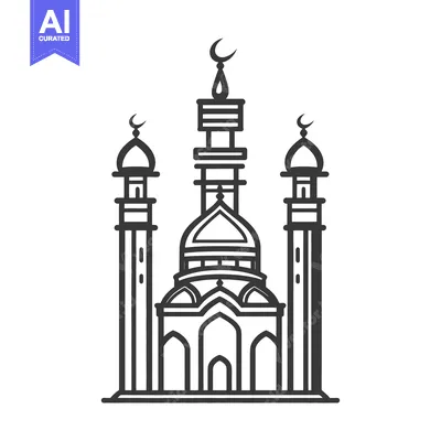 Aset premium populer: A stylized black and white illustration of a mosque building