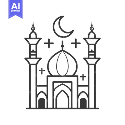 Popular premium asset: A simple line drawing depicting a mosque with a crescent moon