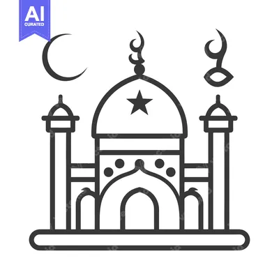 Aset premium populer: A stylized black and white illustration of a mosque building