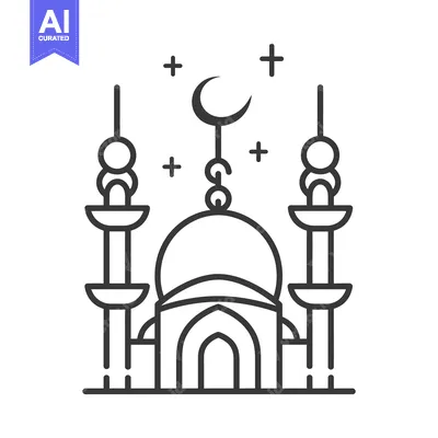 Aset desain premium: The simple illustration of a mosque with minarets and symbols
