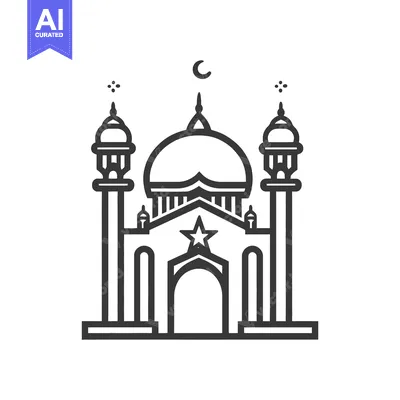 Aset desain premium: Simple black and white illustration of a mosque building