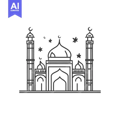 Aset premium populer: A symmetrical architectural line drawing of a mosque with stars