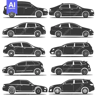Aset desain premium: Eight Black Silhouettes of Different Car Models