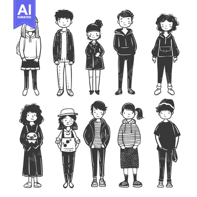 Eight Cartoon Characters in Casual Clothing
