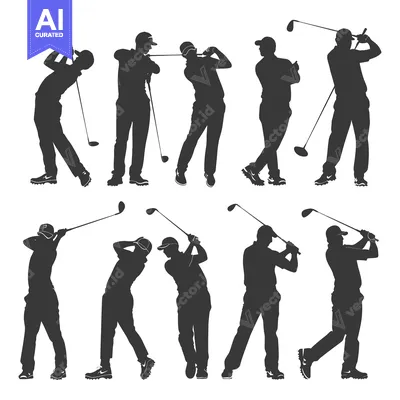 Aset desain premium: Eight Silhouettes of Golfers Swinging Their Clubs