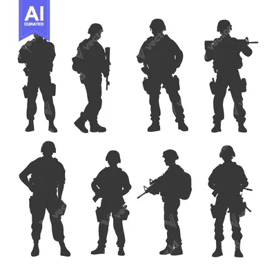 Aset premium populer: Eight Silhouettes of Soldiers in Military Gear