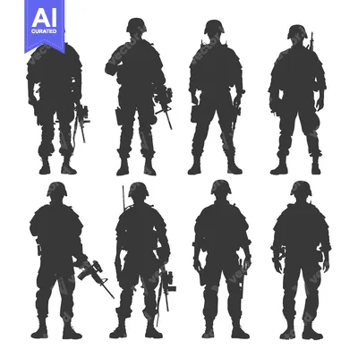 Aset premium populer: Eight Silhouettes of Soldiers in Military Gear