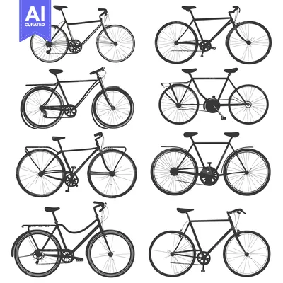 Eight Silhouettes of Vintage Bicycles with Spokes