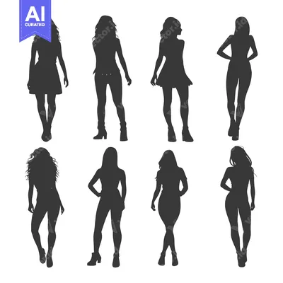 Aset premium populer: Eight Silhouettes of Women in Different Poses