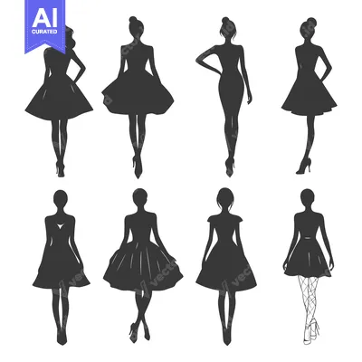 Aset premium populer: Eight Silhouettes of Women in Dresses and High Heels