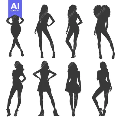 Aset desain premium: Eight Silhouettes of Women in Various Poses