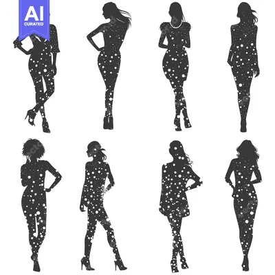 Aset desain premium: Eight Silhouettes of Women with Dotted Patterns