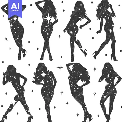 Aset desain premium: Eight Silhouettes of Women with Starry Patterns