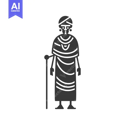 Premium design asset: Elderly African Woman in Traditional Clothing with a Walking Stick