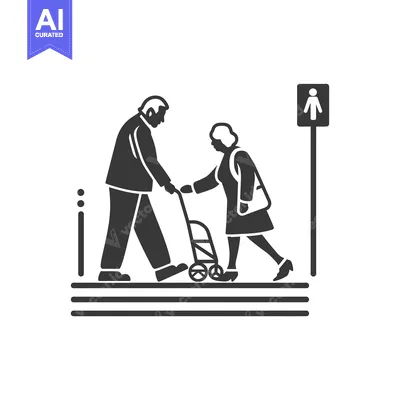Aset premium populer: Elderly Couple Crossing a Street with a Rolling Walker