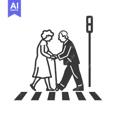 Premium design asset: Elderly Couple Crossing Street with a Cane