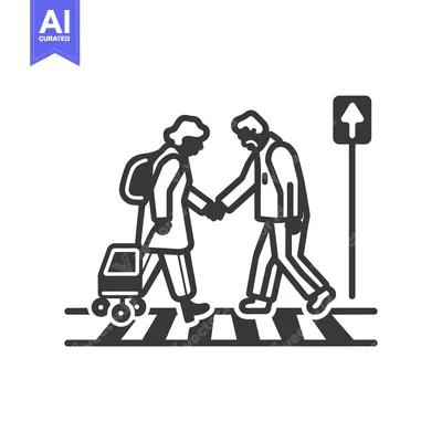 Aset premium populer: Elderly couple holding hands crossing crosswalk