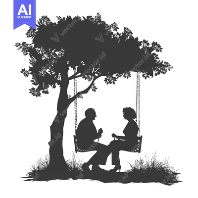Aset desain premium: Elderly couple on a swing under a tree