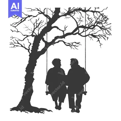 Aset desain premium: Elderly Couple on a Swing Underneath a Bare Tree