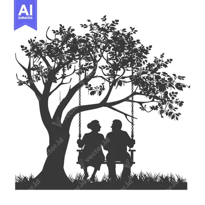 Popular premium asset: Elderly couple silhouetted sitting on a swing beneath a tree