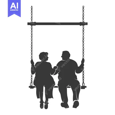 Aset desain premium: Elderly Couple Sitting on a Swing, Holding Hands