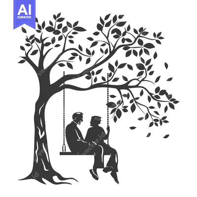 Premium design asset: Elderly couple sitting on a swing under a tree