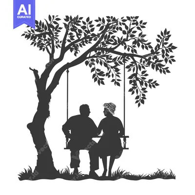 Elderly Couple Sitting on a Swing Under a Tree