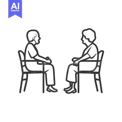 Aset desain premium: Elderly Couple Sitting on Chairs Facing Each Other