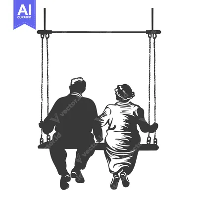 Premium design asset: Elderly Couple Sitting Together on a Swing