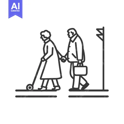 Aset premium populer: Elderly couple walking hand-in-hand, one using a walker