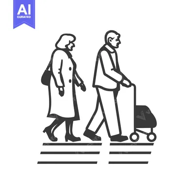 Aset desain premium: Elderly Couple Walking, Man Using a Walker