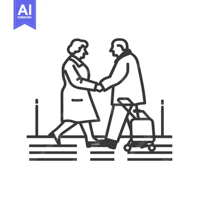 Aset premium populer: Elderly Couple Walking Together, One Using a Walker